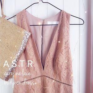 ASTR Pastel Nude Caroline Lace Bodycon Dress
